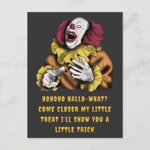 Carte Postale Halloween Trick ou Traiter Clown rire   jaune