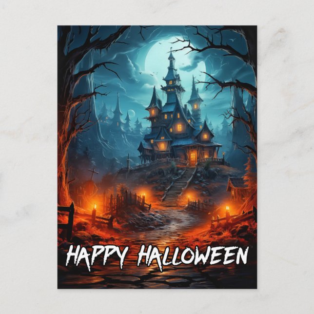 Carte Postale Halloween tristement Éffrayant Hanté (Devant)