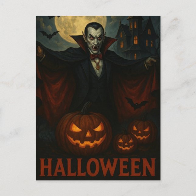 Carte Postale Halloween Vampire Citrouille de nuit (Devant)