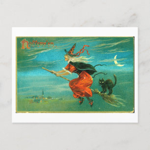Carte postale Halloween vintage avec sorcière et c