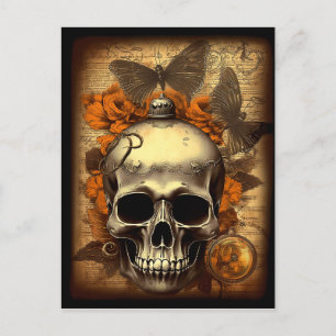Carte Postale Halloween vintage Crâne shabby Éffrayant Decoupage