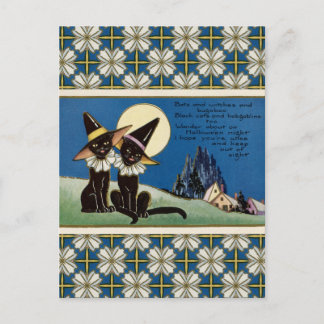 Carte Postale Halloween vintage deux chats noirs
