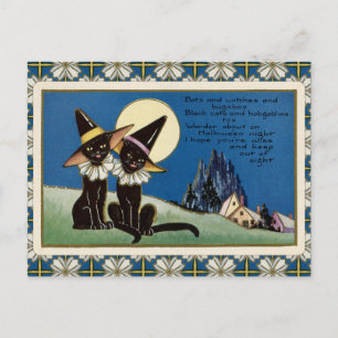 Carte Postale Halloween vintage deux chats noirs