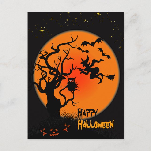Carte Postale Halloween Witch And Owl Halloween (Devant)