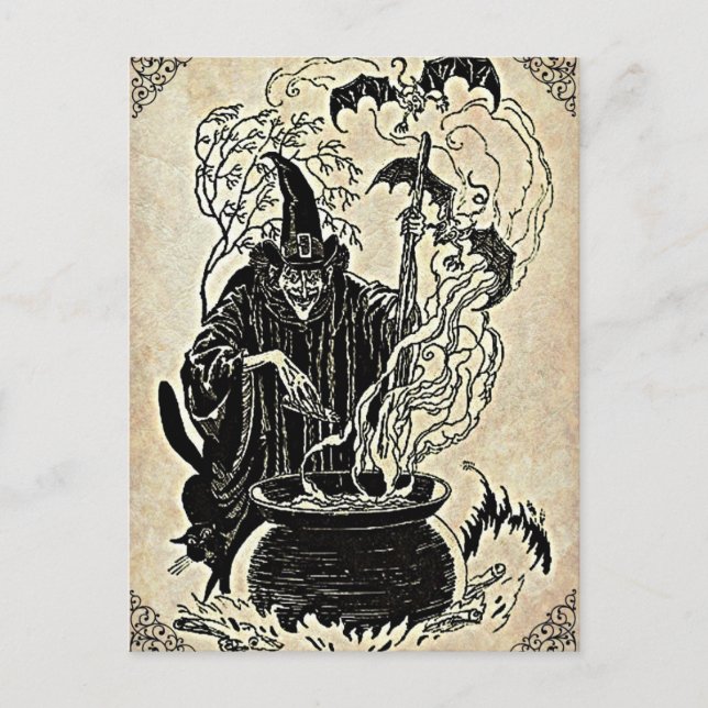 Carte Postale Halloween Witches Cauldron (Devant)