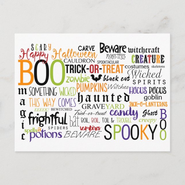 Carte postale Halloween Words Fun Typographie (Devant)