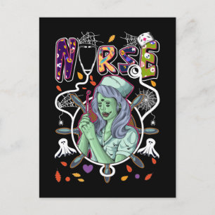 Carte Postale Halloween Zombie Infirmière Stethoscope Travailleu