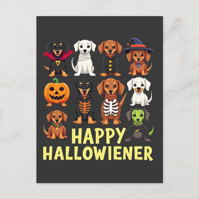 Carte Postale Hallowiener Éffrayant Halloween Chien Weiner (Devant)
