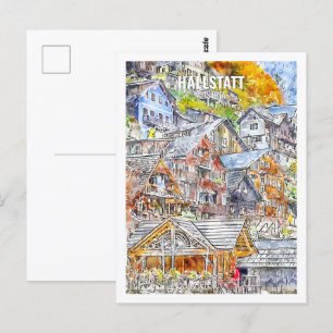 Carte Postale Hallstatt Autriche Famous Travel Aquarelle Sketch