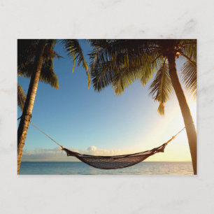 Carte Postale Hamac entre palmiers sur la plage tropicale