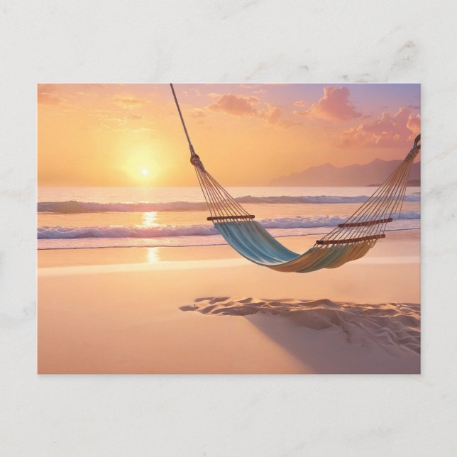 Carte Postale Hamac sur la plage au coucher du soleil (Devant)