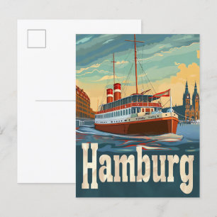 Carte Postale Hambourg Allemagne Vintage Retro Voyage Illustrati