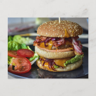 Carte Postale Hamburger au bacon et au fromage