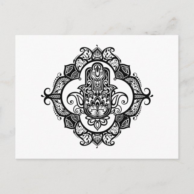 Carte Postale Hamsa Avec Ornements Ethniques Doodle (Devant)