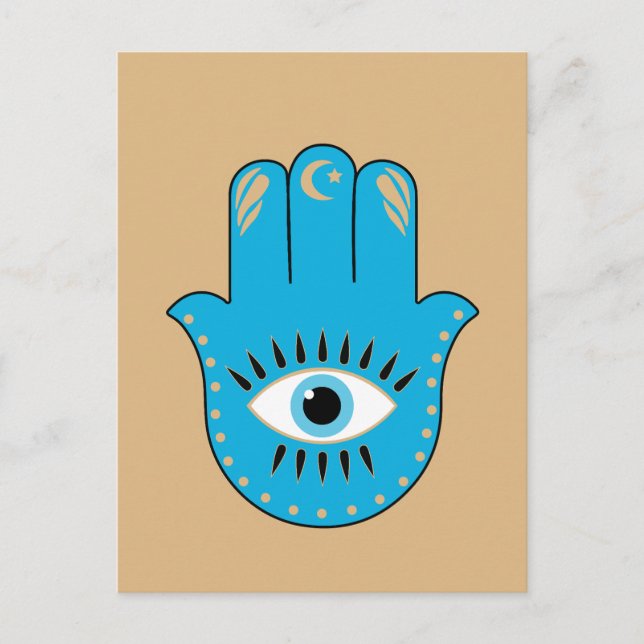 Carte Postale Hamsa main Grec mal Oeil bleu (Devant)