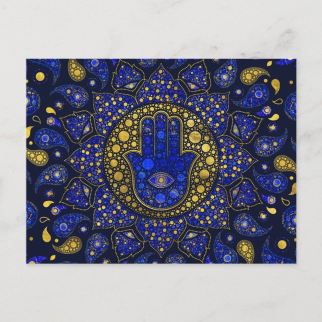 Carte Postale Hamsa Main - Main - Fatima Dot Art Lapis Lazuli (Devant)