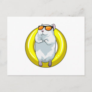 Carte Postale Hamster à la natation avec anneau de natation
