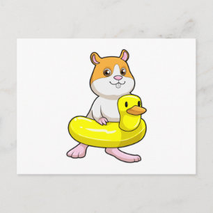 Carte Postale Hamster à la plage avec canard comme anneau de nag