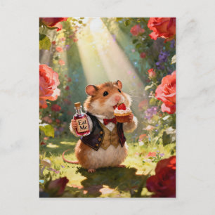 Carte Postale Hamster Adorable Mange un Cupcake aux Fraises