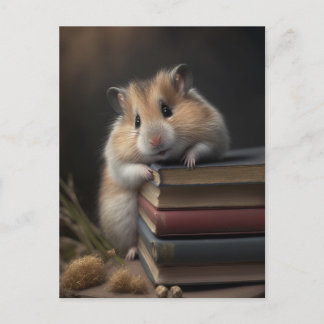 Carte Postale Hamster and books postcard