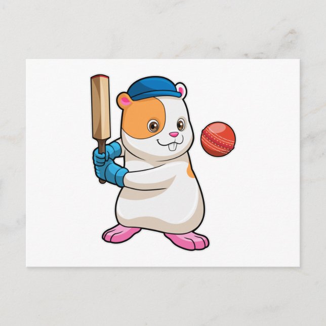 Carte Postale Hamster au cricket avec batte et casquette de cric (Devant)