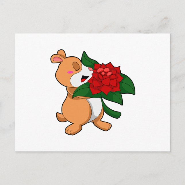 Carte Postale Hamster avec Rose à fleurs (Devant)