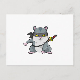 Carte Postale Hamster comme Ninja dans les arts martiaux avec ép