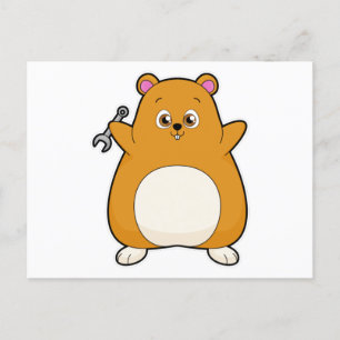 Carte Postale Hamster en mécanicien avec clé à écrou