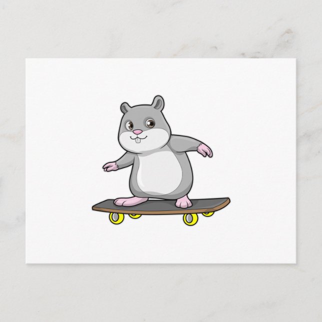 Carte Postale Hamster en patinage avec skateboard (Devant)