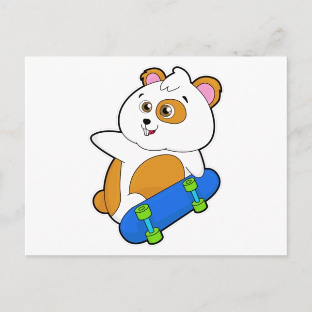 Carte Postale Hamster en patinage avec skateboard (Devant)