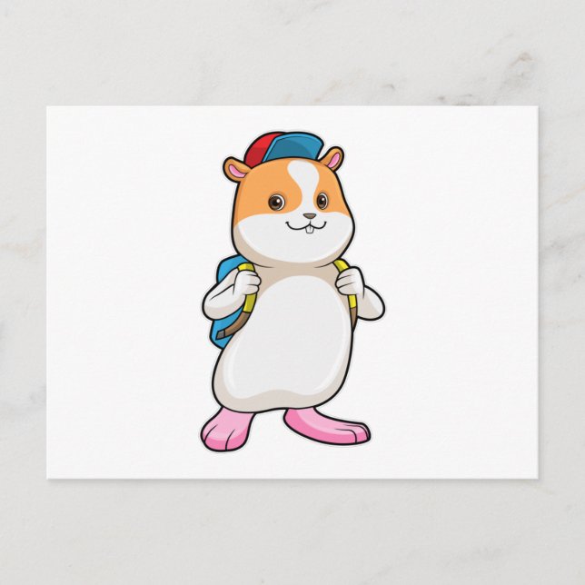 Carte Postale Hamster en tant qu'étudiant avec sac à dos et Casq (Devant)