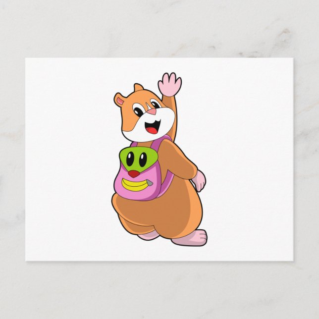 Carte Postale Hamster en tant qu'étudiant avec sac à dos.PNG (Devant)