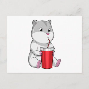 Carte Postale Hamster with Mug & Drinking straw