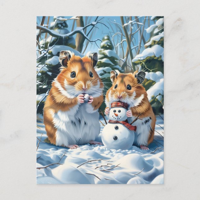Carte Postale Hamsters et Snowman (Devant)