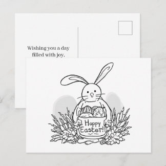Carte Postale Hand Drawn Easter Bunny Coloring Style Spring