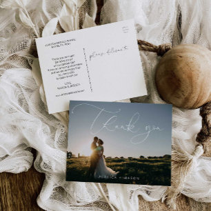Carte Postale Hand Lettering Photo Wedding Thank You Postcard