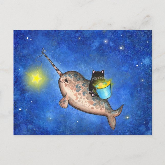 Carte Postale Hanging Stars with a Friendly Narwhal (Devant)