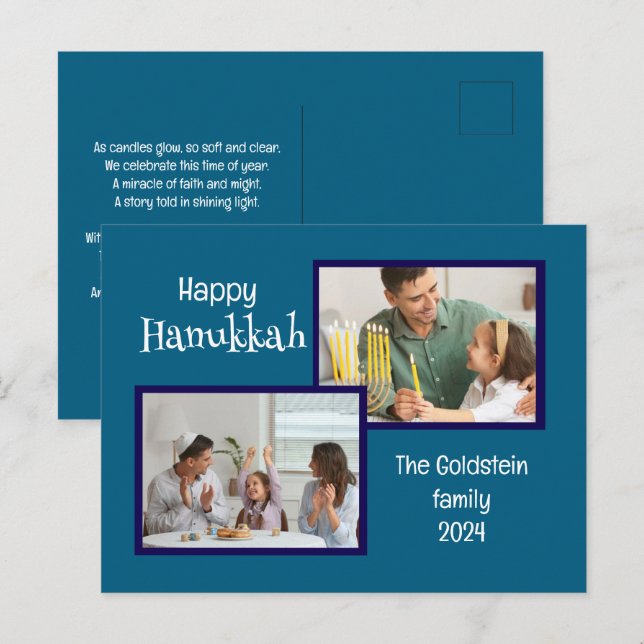 Carte postale Hannukah Two Family Photo Holiday (Devant / Derrière)