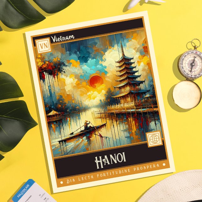 Carte Postale Hanoï, Vietnam | Peinture Vintage (Créateur téléchargé)