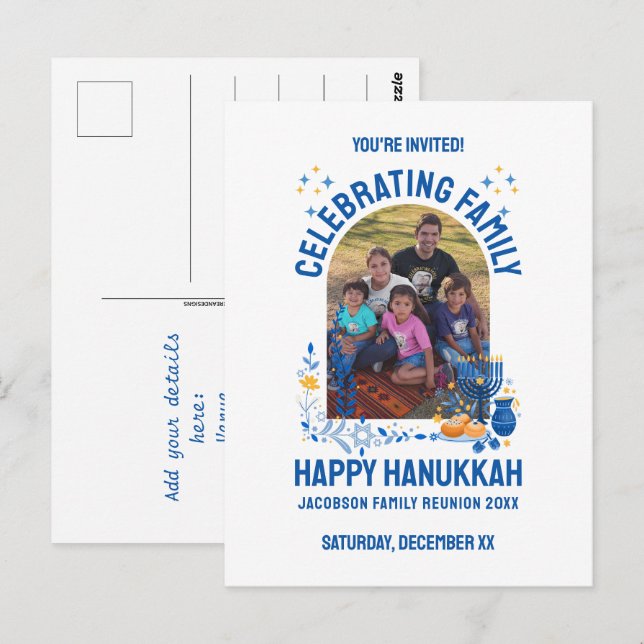 Carte Postale HANOUKKA FAMILY REUNION Photo personnalisable (Devant / Derrière)