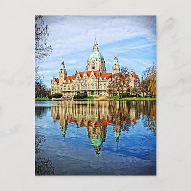 Carte Postale Hanovre, Allemagne - Réflexions de l'Hôtel de Vill (Devant)