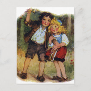 Carte Postale Hansel et Gretel perdus dans les bois