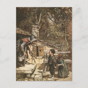 Carte Postale Hansel et Gretel rencontrent la sorcière