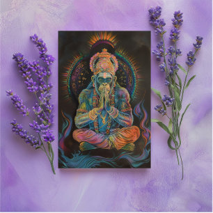 Carte Postale Hanuman Méditant Arc-en-ciel Noir Peinture Portrai