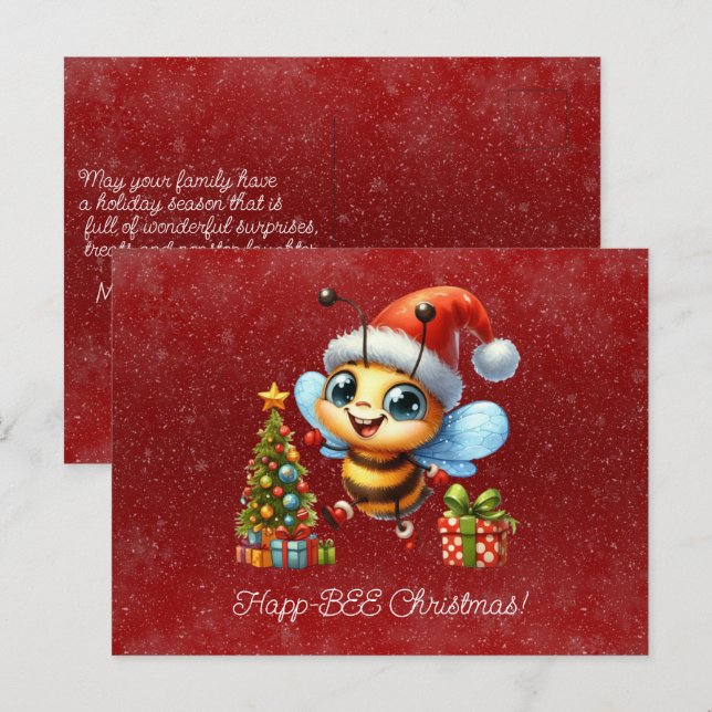 Carte Postale Happ-BEE Cadeaux d'abeilles de Noël Arbre (Devant / Derrière)