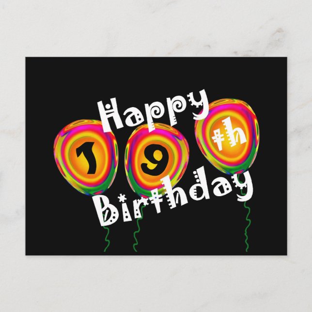 Carte Postale Happy 19e Birthday Colorful (Devant)