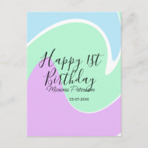 Happy 1st birthday pink green blue acrylic pour