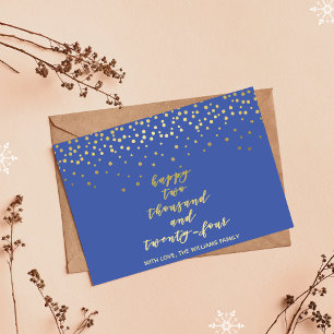 Carte Postale Happy 2024 - Gold Script & Confetti - Nouvel An