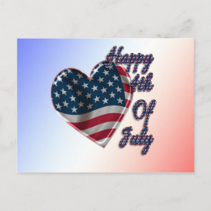 Carte Postale Happy 4 juillet USA Flag Heart