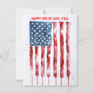 Carte Postale Happy 4 juillet Y'all Aquarelle Design